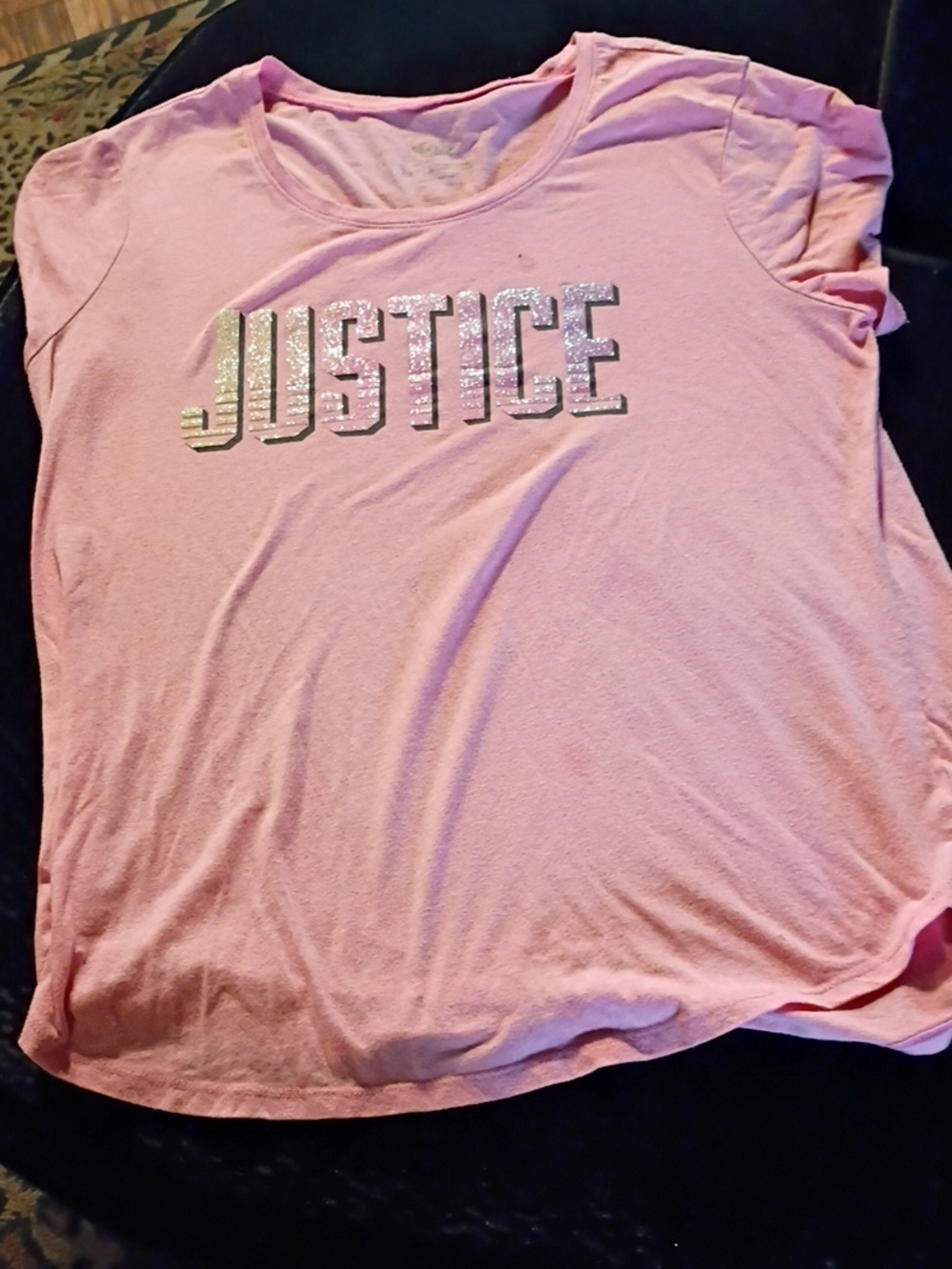 Justice Pink Tee with Silver Glitter Logo